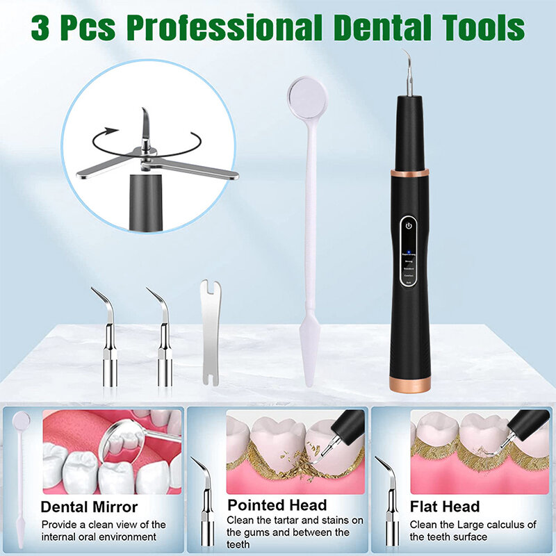 Ultrasonic Electric Dental Tooth Cleaner Cleaning Oral Irrigator Kit for Teeth Stains Plaque/Teeth Whitening/Teeth Cavity