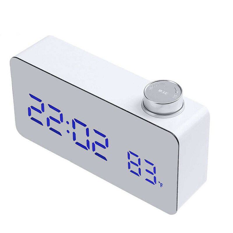 DecBest Beauty Mirror Knob Alarm Clock Personality Creative Thermometer Bedside Clock LED Luminous Student Clock