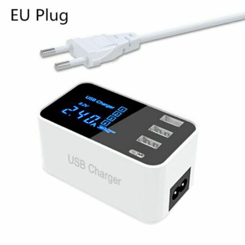 3USB Port USB Charger Type C LCD Display Charger 100-240V Charging Station COD