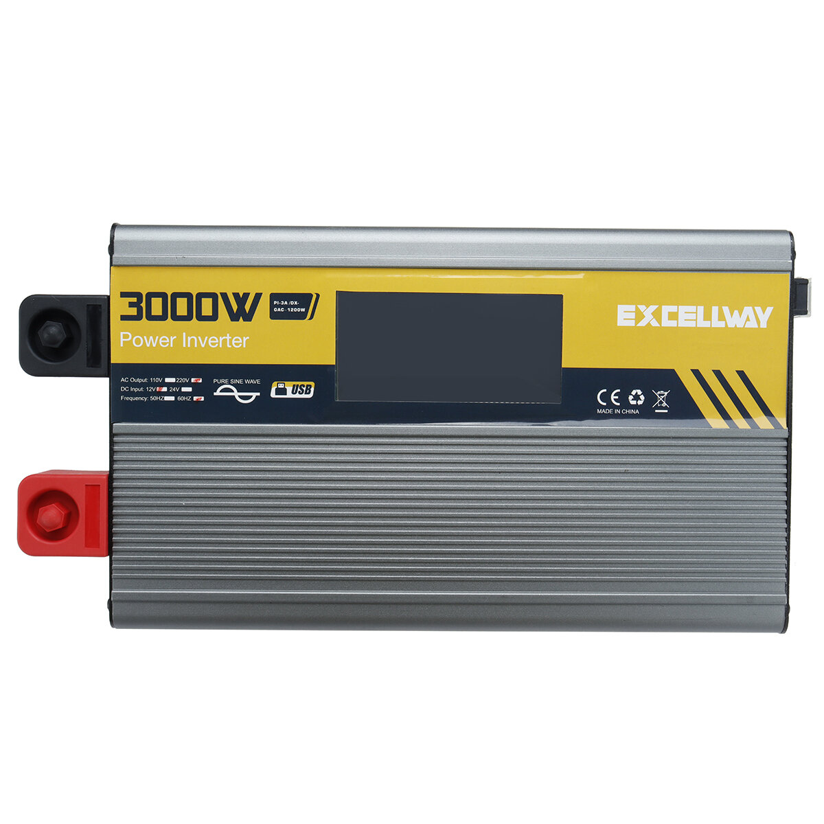 Excellway 1000-6000W(Peak) Car Power Inverter 220V 60Hz DC 12V/24V Converter with LCD Display Dual AC Outlets Dual USB Car Charg