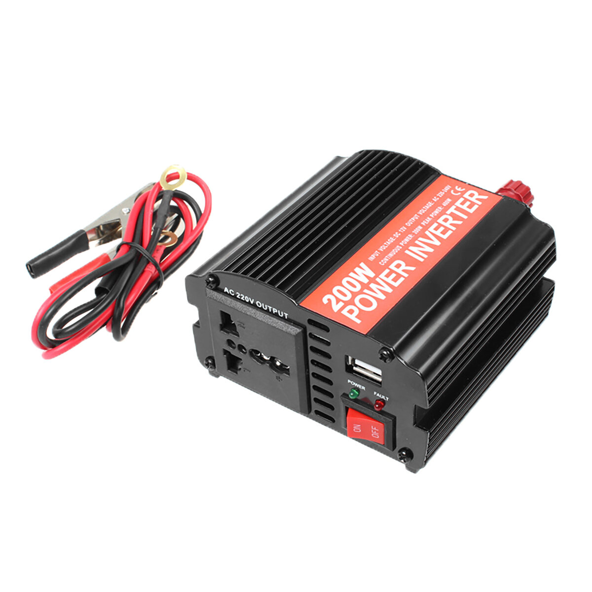 200W Car Inverter Al-Mg Alloy USB 5V/3.1A 12V to 110V Peak 300W Travel Essential for US Japan