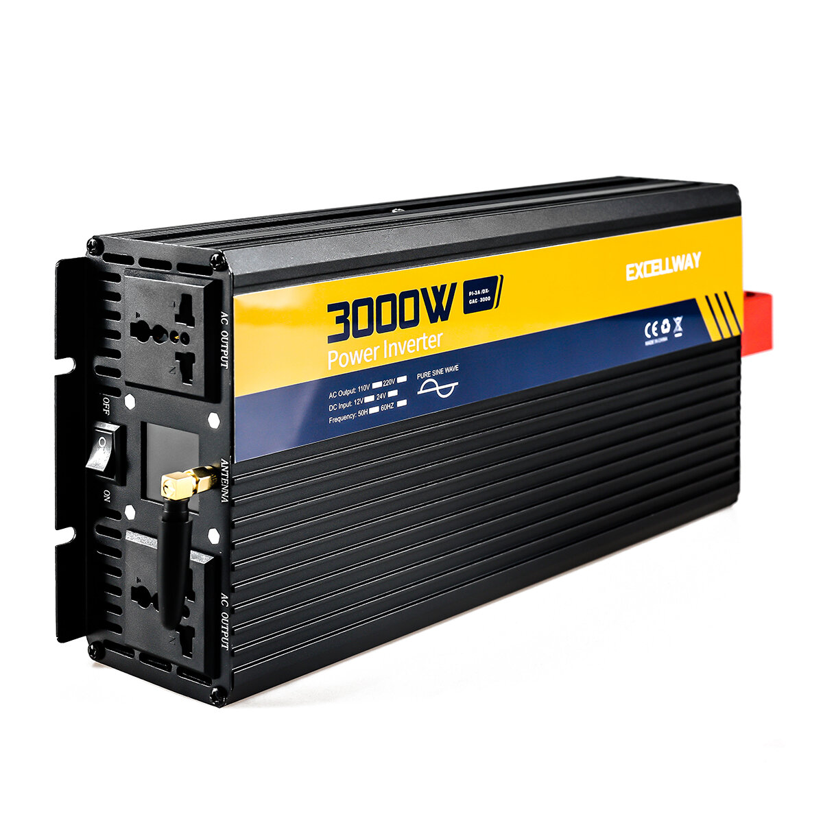 Excellway 2200-7000W Pure Sine Wave Inverter 220V 50HZ EU Standard 12V/24V LED Display Power Inverter