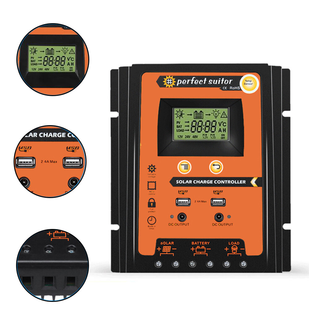 12V/24V Efficient PWM Solar Controller 30A 50A 70A for Off-Grid Systems Durable ABS and Aluminium Alloy Construction