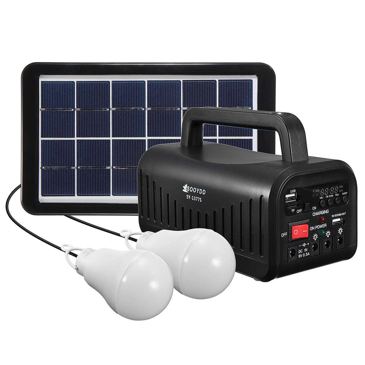 DC 6V 3W Solar Powered System Solar Panel Rechargeable Battery LED Flashlight Camping Tent Light