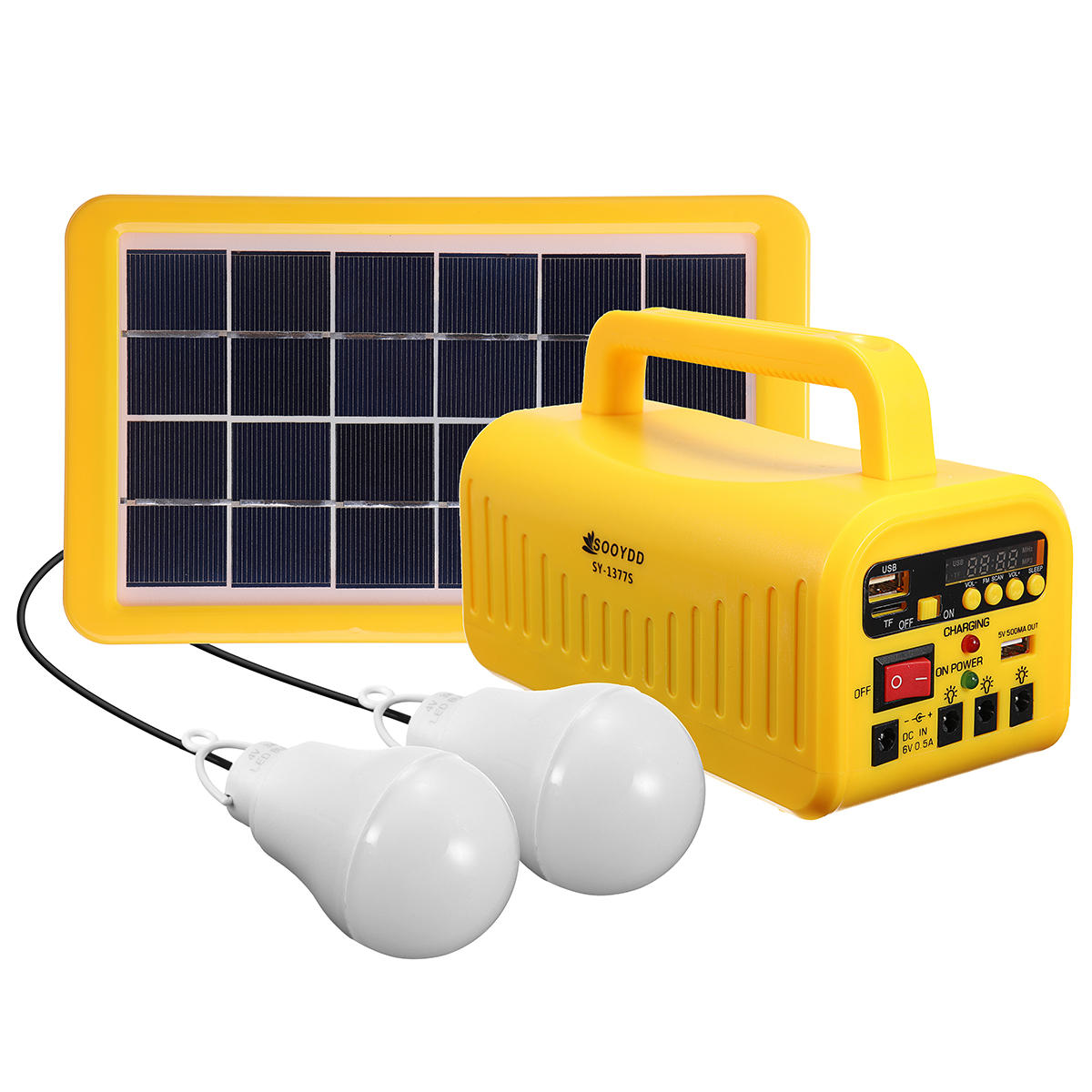 DC 6V 3W Solar Powered System Solar Panel Rechargeable Battery LED Flashlight Camping Tent Light