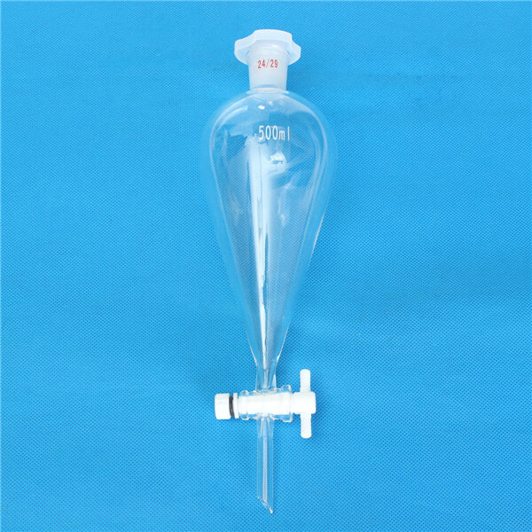 500mL 24/29 Joint Lab Glass Pear Shape Separatory Funnel with PTFE Stopcock COD