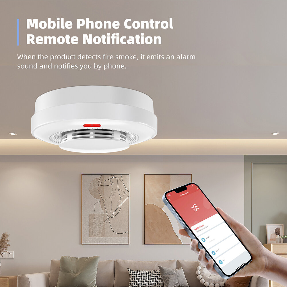 Tuya WiFi Smoke Detector Alarm Intelligent Wireless Home Fire Smoke Sensor Sound and Light APP Remote Control Fire Protection Al