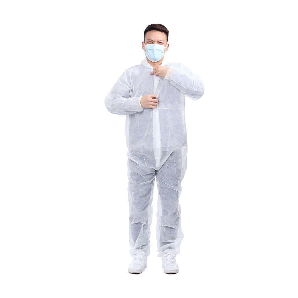 Disposable White Coveralls Dust Spray Suit Non-woven Clothing COD