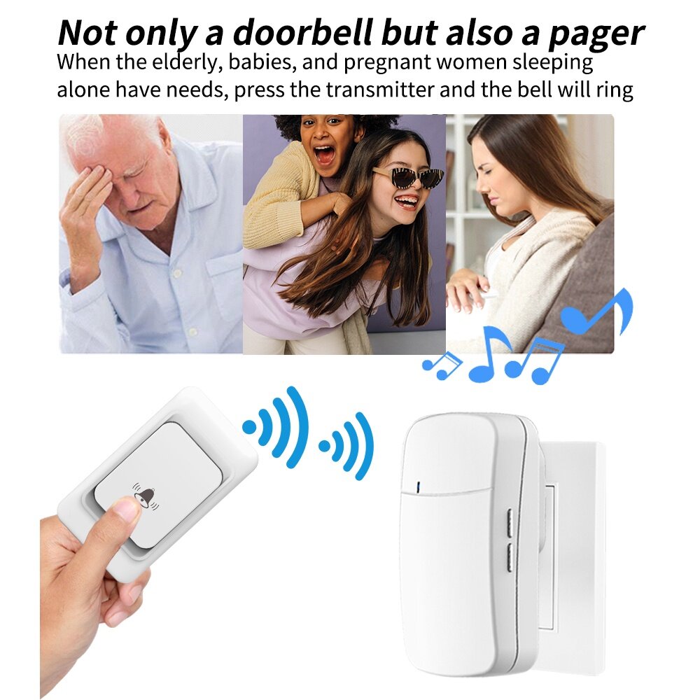 WHM07 1-to-1 Outdoor Wireless Doorbell 38 Kinds Music 3-level Volume Adjustable 300M Remote Music Door Bell EU Plug