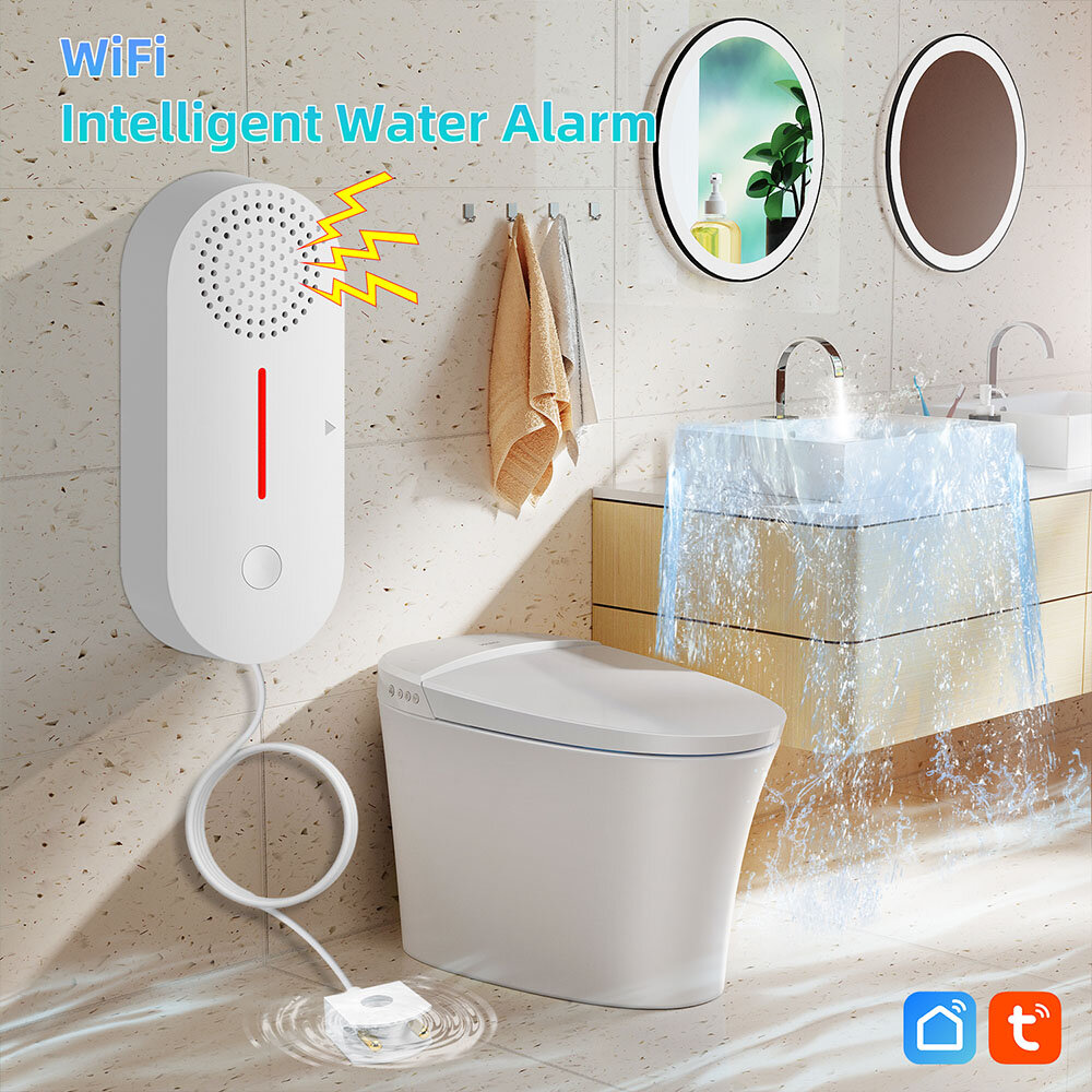 Tuya WiFi Smart Water Leakage Sensor Real-time Water Level Monitoring Overflow Leakage Detector APP Remote Alarm Push Time Setti