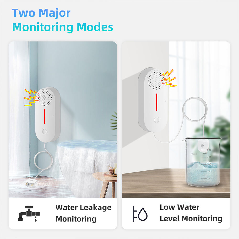 Tuya WiFi Smart Water Leakage Sensor Real-time Water Level Monitoring Overflow Leakage Detector APP Remote Alarm Push Time Setti