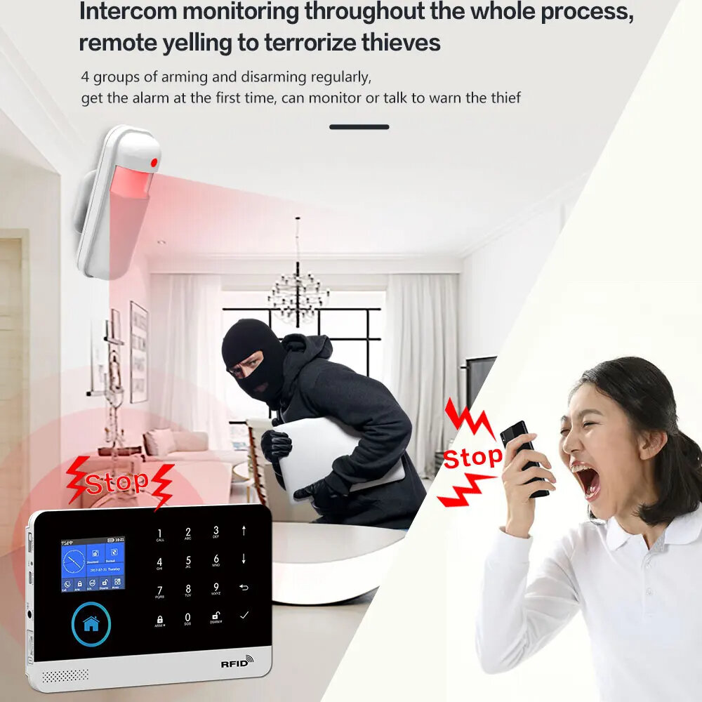 PGST PG-103 Tuya Wireless Alarm System for Home Burglar Security WiFi GSM APP Voice Control Support Alexa Google Assistant