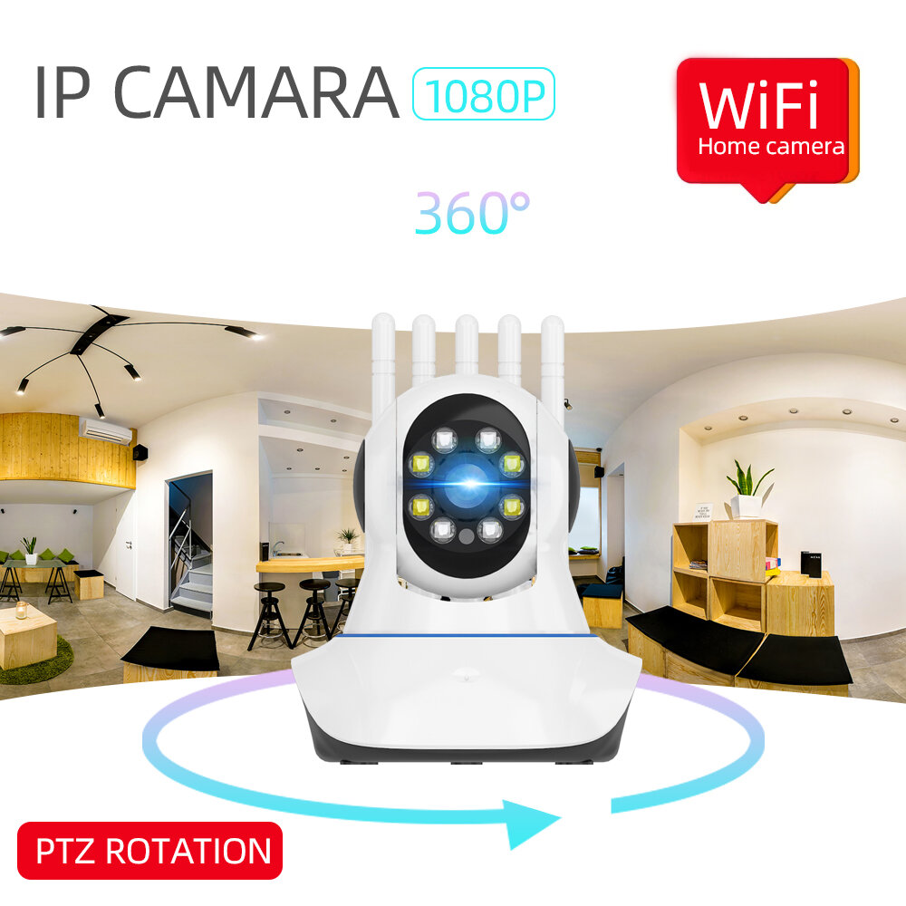 Guudgo Five Antenna 1080P PTZ WIFI IP Camera 360° Viewing Angle Two-Way Audio Night Vision Cloud Storage Motion Detections