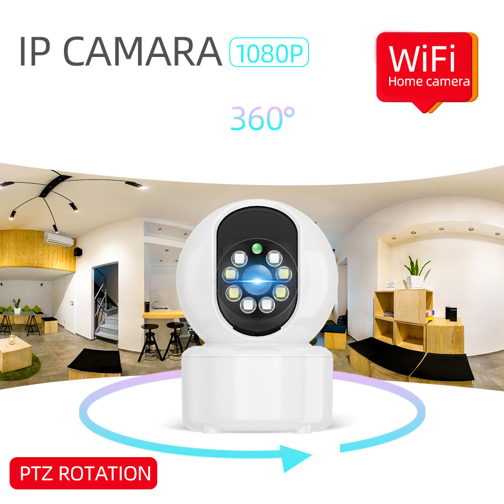 Guudgo 1080P 8 LED Indoor PTZ WIFI IP Camera Two Way Audio Wifi Camera Cloud Storage Waterproof Night Vision CCTV Video Dual Lig