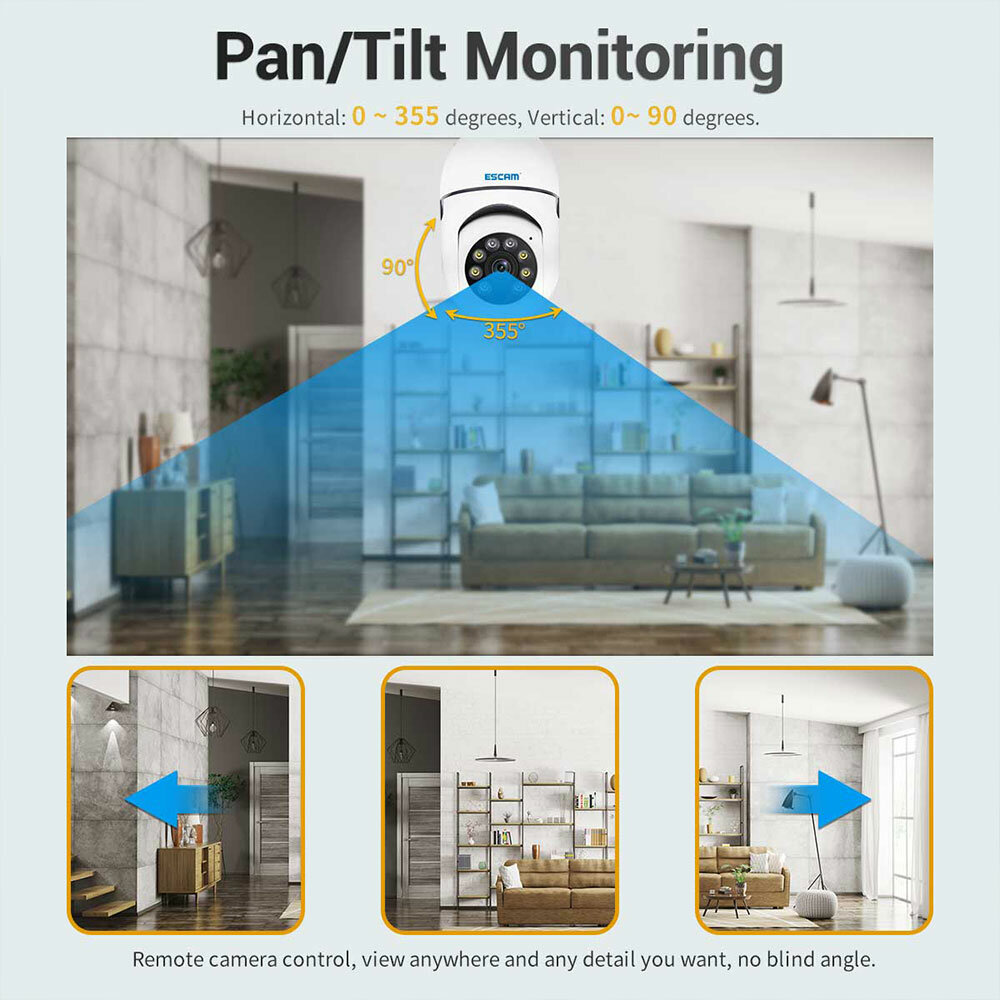 ESCAM PT208 E27 1080P WIFI Camera Humanoid Tracking PT Wireless Two Way Audio Intelligent Dual Light night Vision Camera