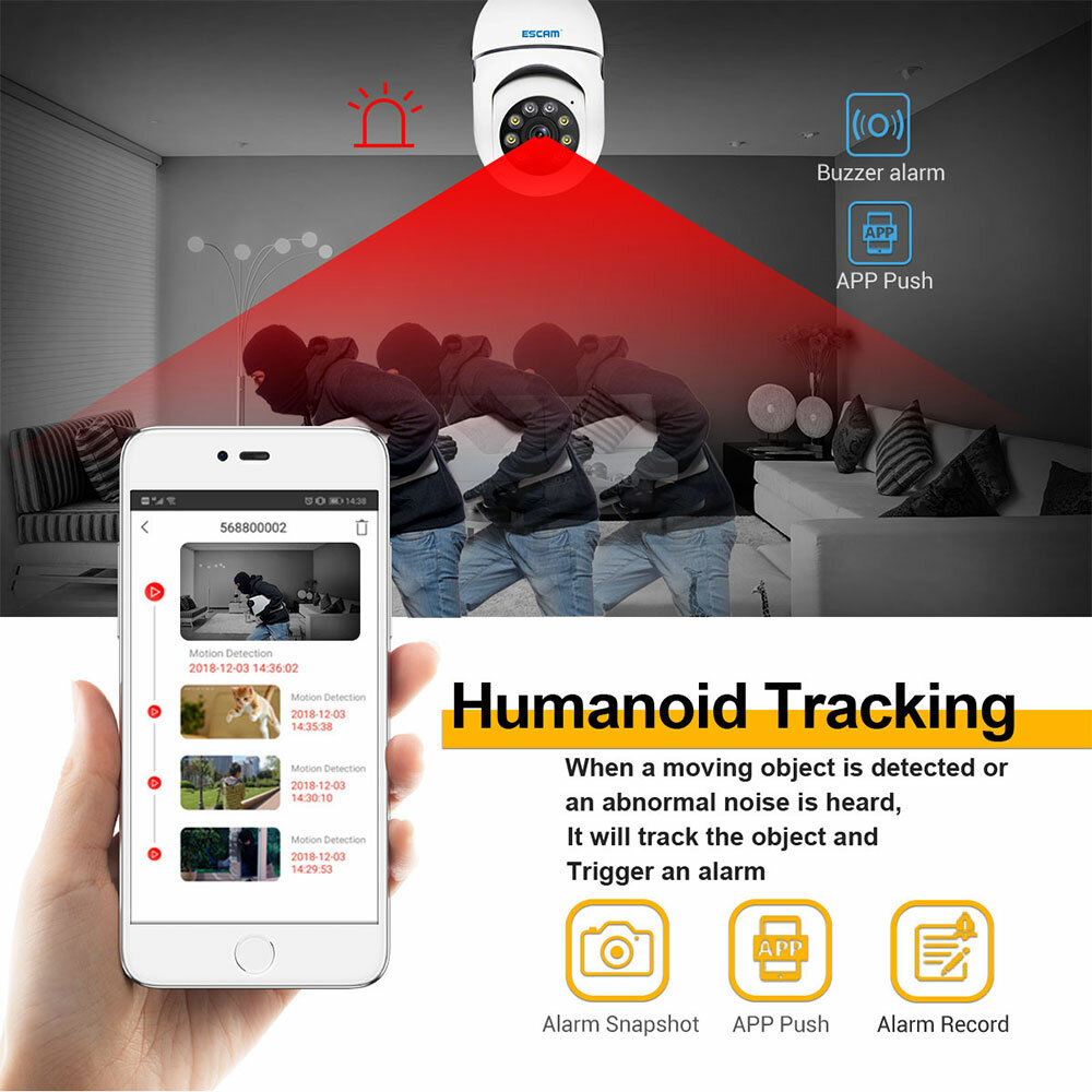 ESCAM PT208 E27 1080P WIFI Camera Humanoid Tracking PT Wireless Two Way Audio Intelligent Dual Light night Vision Camera