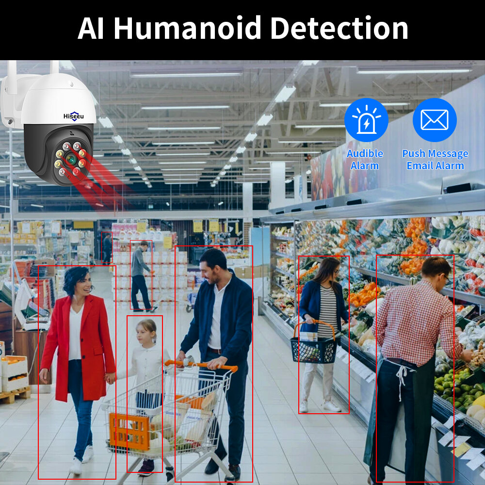 Hiseeu 3MP/5MP PTZ IP Camera Outdoor Security AI Human Detection H.265X Wireless WiFi Video Surveillance Cameras iCsee P2P