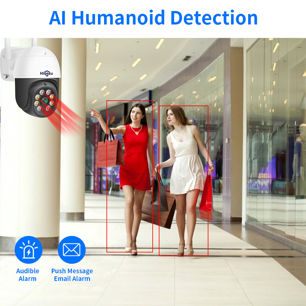 Hiseeu 3MP/5MP PTZ IP Camera Outdoor Security AI Human Detection H.265X Wireless WiFi Video Surveillance Cameras iCsee P2P