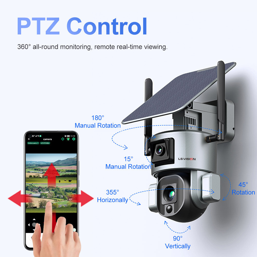 4K 8MP 4G Dual-lens Security Camera Solar Powered PTZ Cam Wireless Two-way Intercom PIR Motion Detection Auto Tracking Night Vis