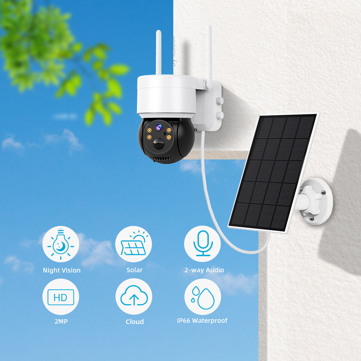 Q6 5W Solar-Powered Wireless Camera 2MP HD Low Power Consumption PIR Human Detection Night Vision 2-way Audio IP66 Waterproof Ho