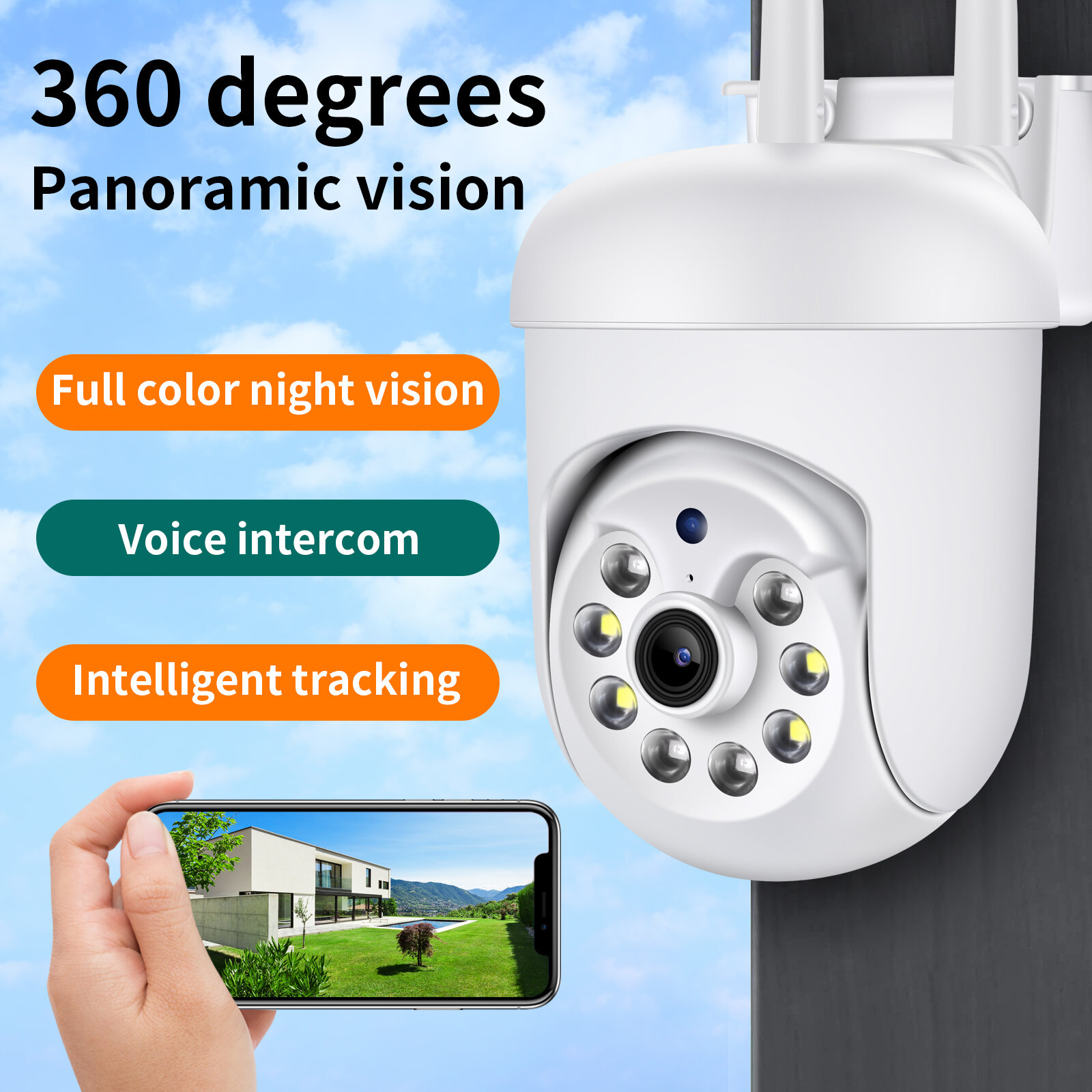 2MP 1080P HD Camera WIFI PTZ Control Video Surveillance Cameras Wireless Connect 360° Panoramic Two-way Conversation