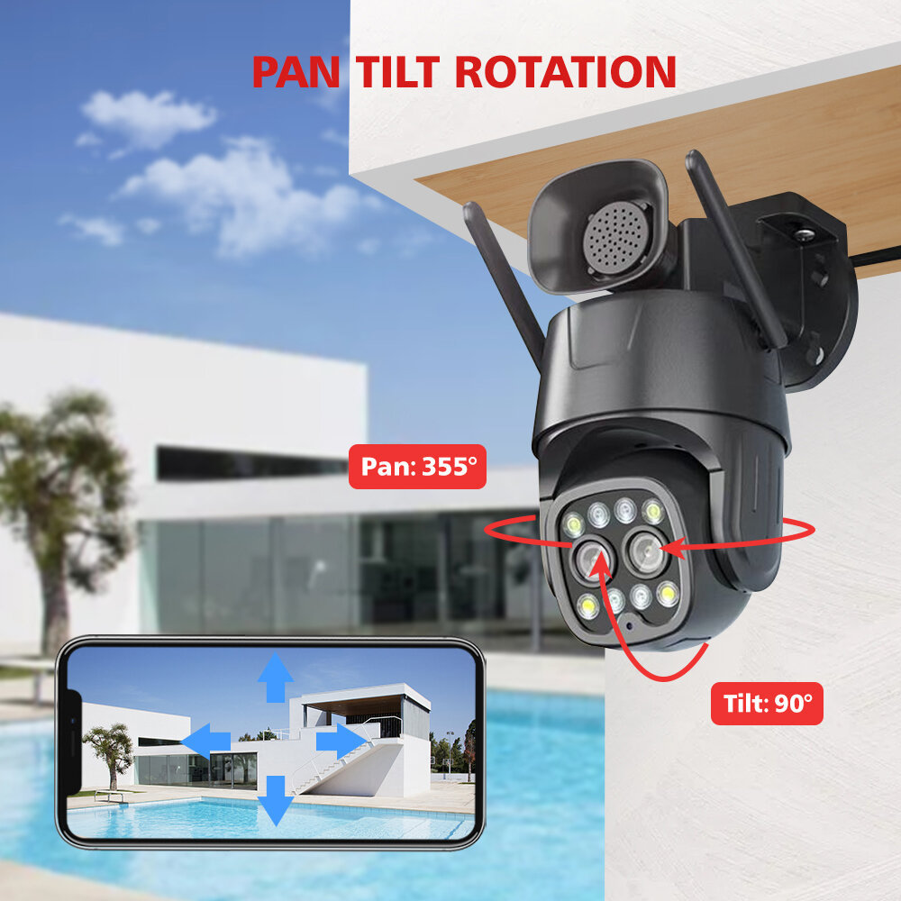 4G/WiFi 4MP+4MP Dual Lens Outdoors PTZ Security Camera 2.8mm-8mm 10X Zoom 8MP AI Human Tracking Color Night Vision Serveillance