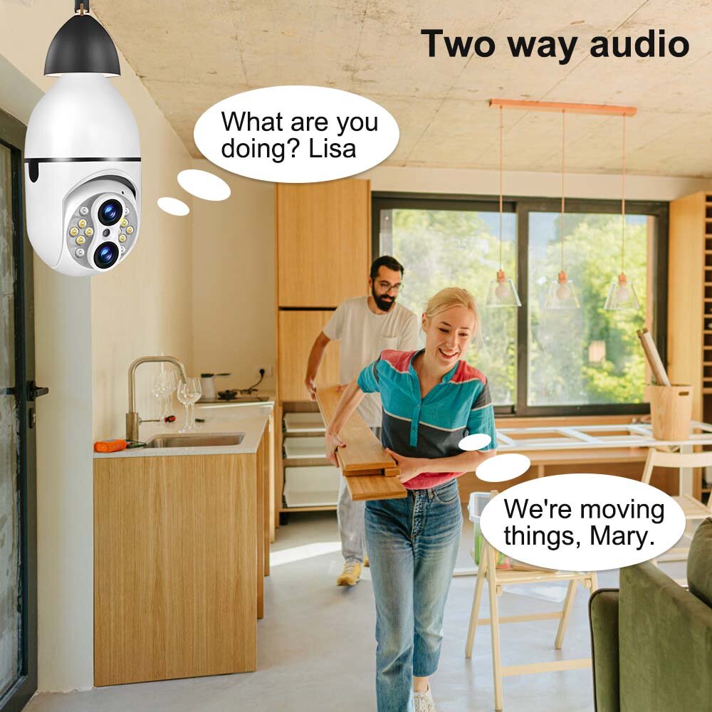 Guudgo E27 2MP+2MP WiFi Bulb Surveillance Camera Dual Lens 10X Zoom Color Night Vision Motion Detection Two-way Audio 4MP PTZ IP