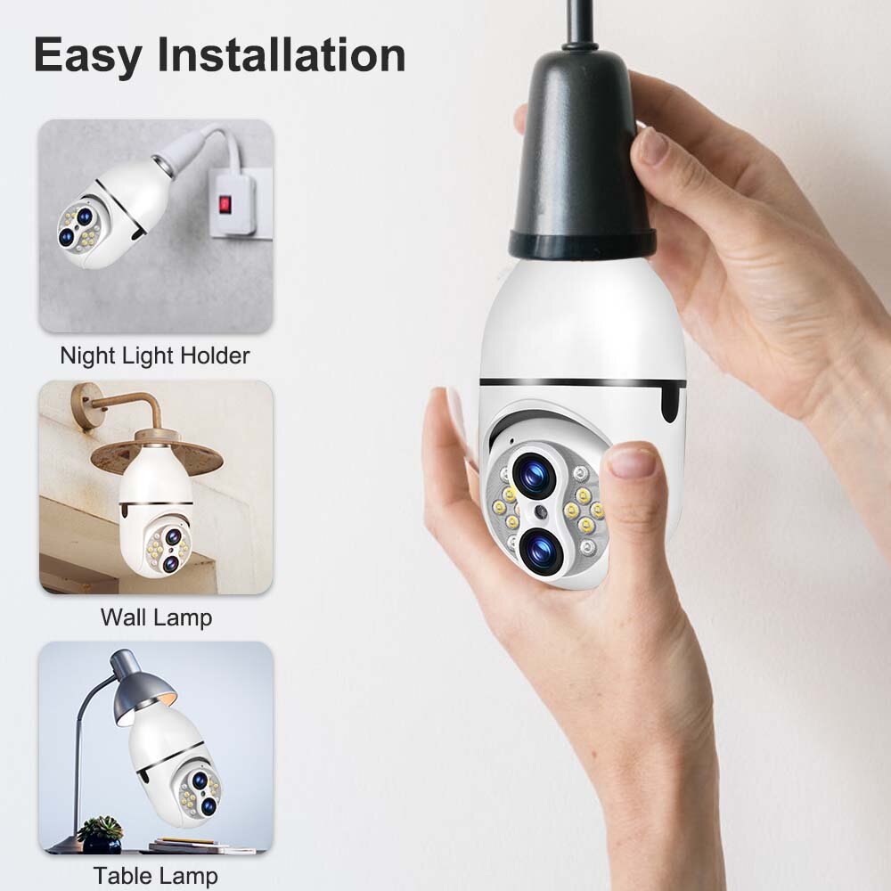 Guudgo E27 2MP+2MP WiFi Bulb Surveillance Camera Dual Lens 10X Zoom Color Night Vision Motion Detection Two-way Audio 4MP PTZ IP