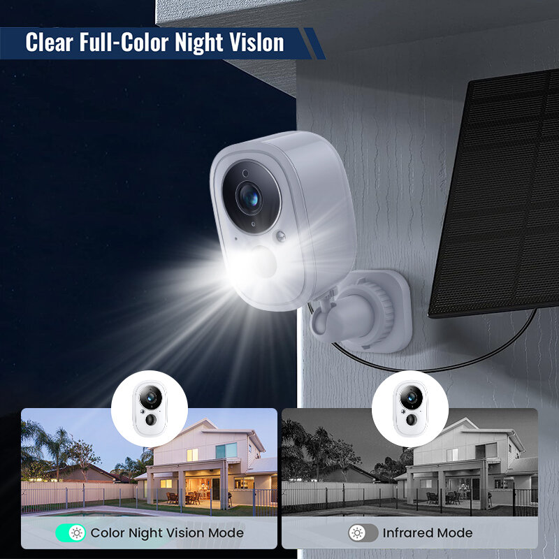 Tuya WiFi Solar Camera with Color Night Vision PIR Motion Detection Two-way Audio Alarm Push IP67 Waterproof 5200mAh Rechargeabl