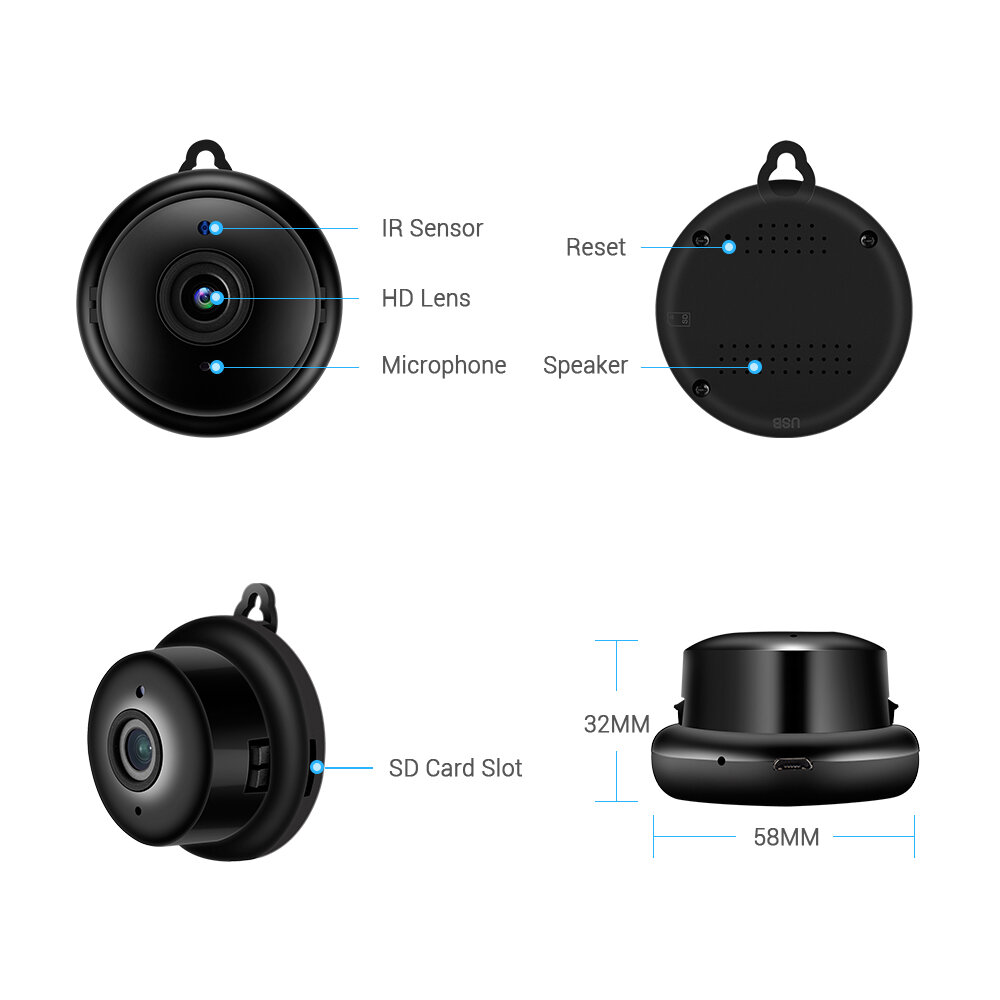 Escam V380 HD 1080P Mini Wifi IP Camera H.264 Baby Monitor Camera Night Vision Two Way Audio Motion Detection Wireless Indoor Ca