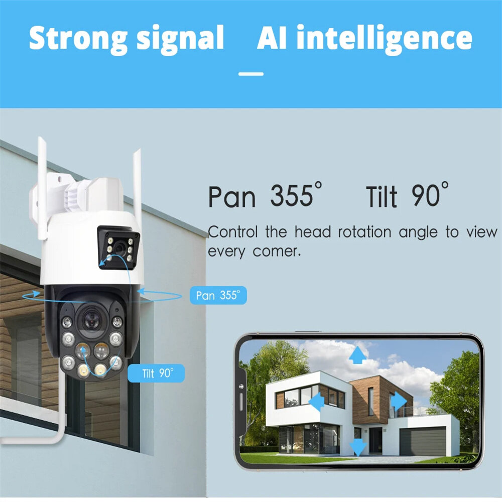 Guudgo 3MP+3MP 20X Optical Zoom Wireless Dual Lens CCTV Camera Outdoors Wifi PTZ Network Security Surveillance Video Cameras EU