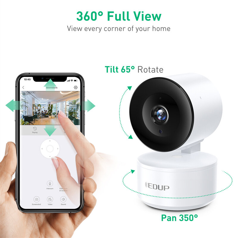 EDUP 1080P HD WiFi PTZ Camera Motion Detection Two-way Voice Remote Monitoring IP Cam Indoors Surveillance Safety Cameras EU Plu