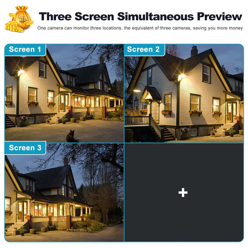 3MP+3MP Dual Lens Outdoor 360° Video Surveillance Camera Security-Protection Three Screen Color Night Vision AI Tracking Aud