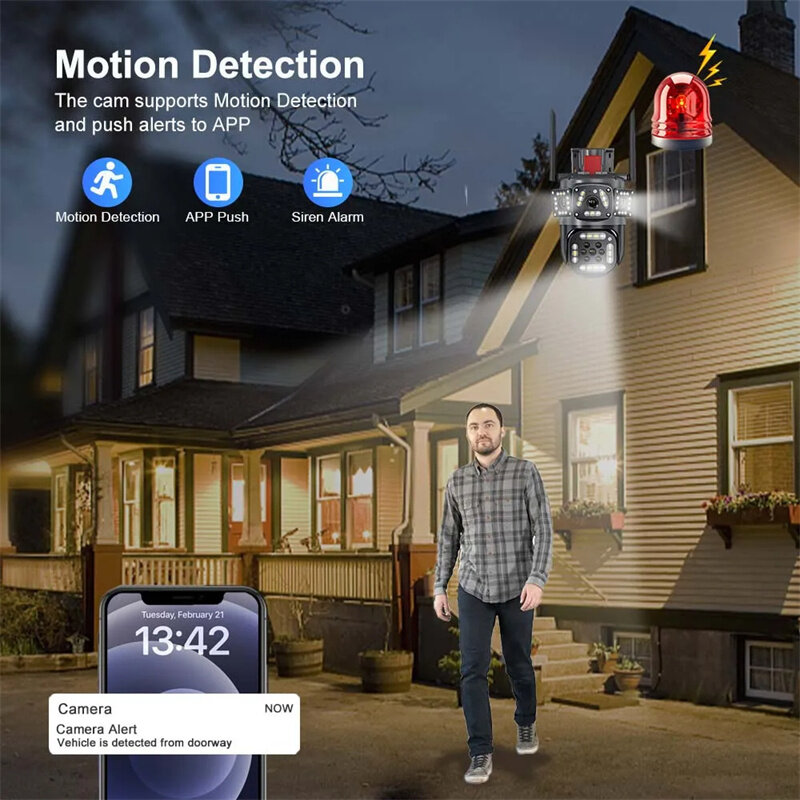 3MP+3MP Dual Lens Outdoor 360° Video Surveillance Camera Security-Protection Three Screen Color Night Vision AI Tracking Aud