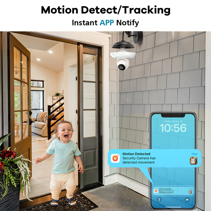 Guudgo Tuya 3MP WiFi Blub Camera Wireless PTZ IP Cam Color Night Vision Motion Detection Two-way Talk Outdoors Security Cameras