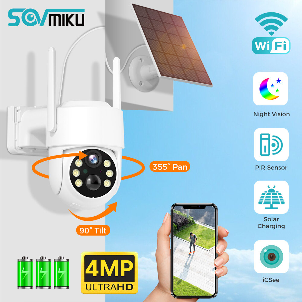 Sovmiku WTD714 4MP HD WiFi PTZ Camera Outdoor Wireless Solar Powered IP Camera Night Vision PIR Motion Detection Two-way Audio B