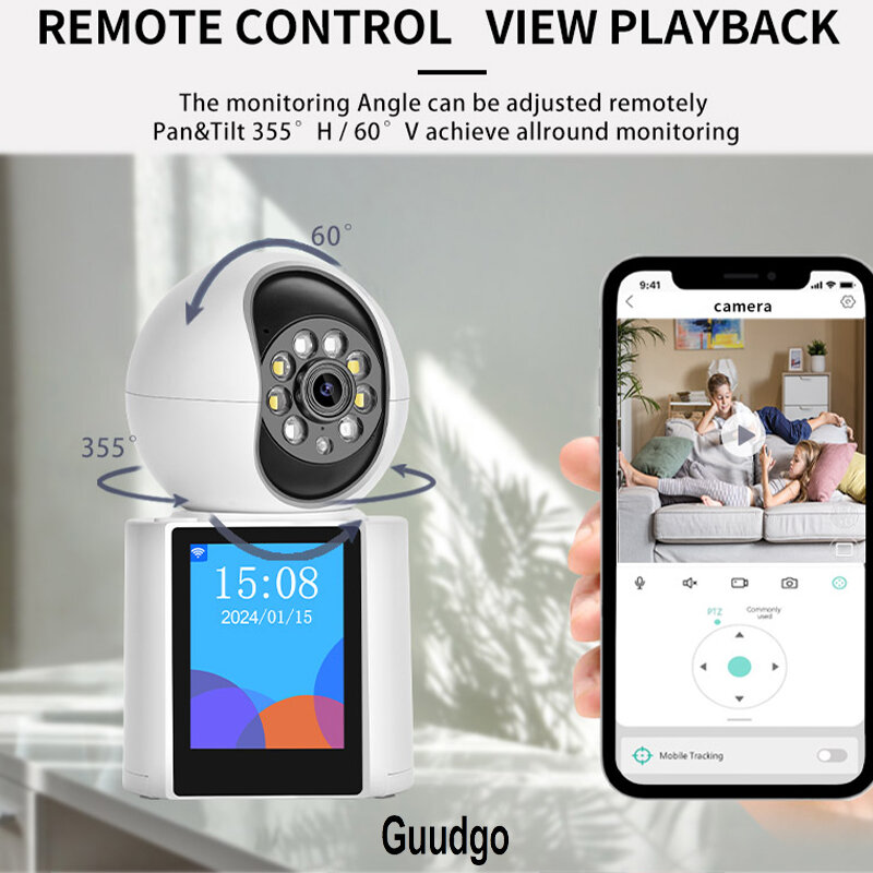 Guudgo 3MP 2.8 Inch IPS Screen Video Calling Camera Wireless PTZ IP Dome Camera Night Vision Humanoid Tracking Alarm Push Home S