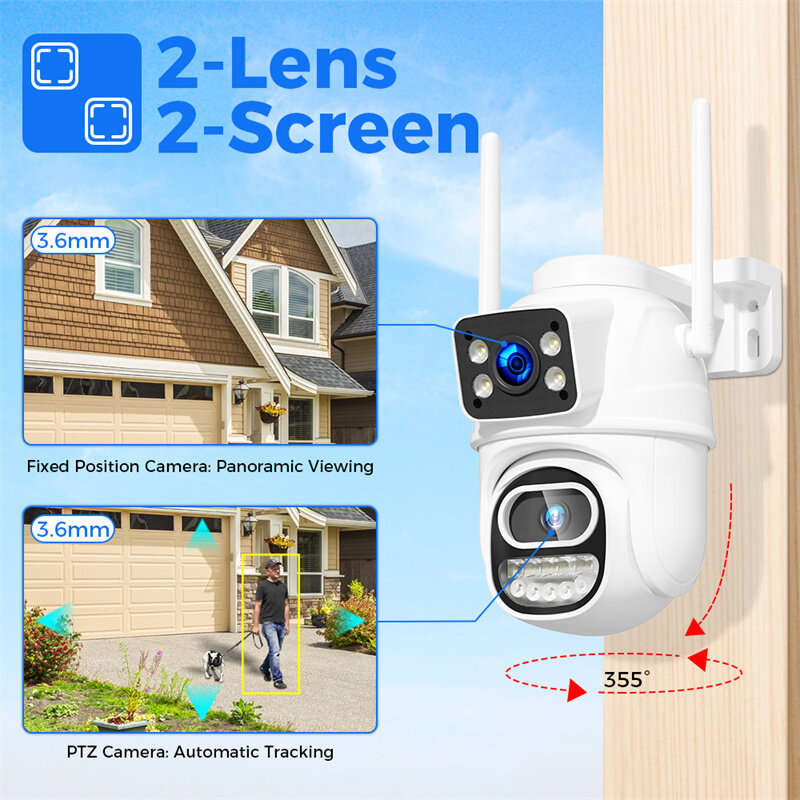 WS418 4K 8MP Dual Lens WiFi Surveillance Camera ONVIF H.265+ Outdoor WiFi Cam Wireless Color Night Vision Human Detection IP66 W