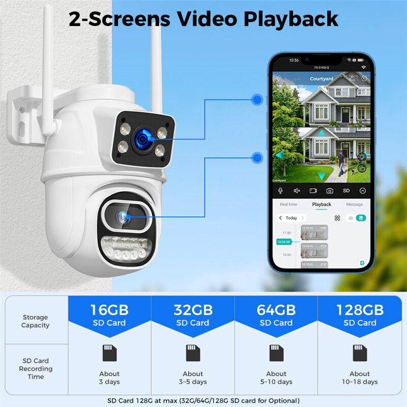 WS418 4K 8MP Dual Lens WiFi Surveillance Camera ONVIF H.265+ Outdoor WiFi Cam Wireless Color Night Vision Human Detection IP66 W