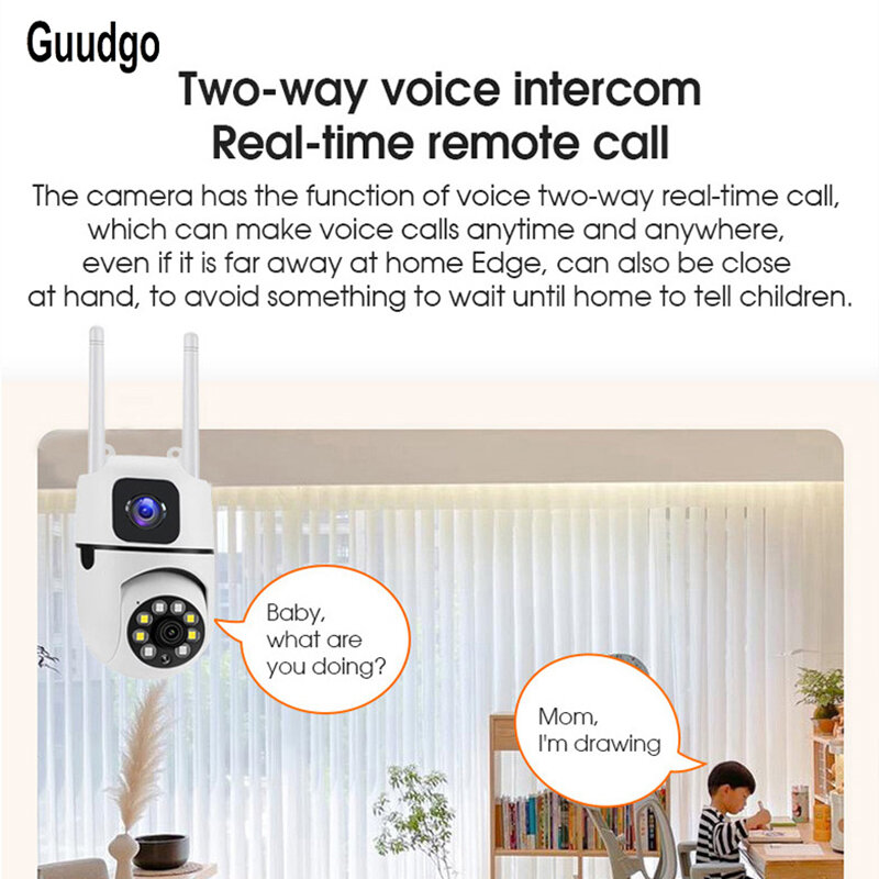 Guudgo 2MP 1080P Dual Llens WiFi Surveillance Camera 360° Panoramic HD Night Vision Humanoid Tracking Two-way Intercom Wirel