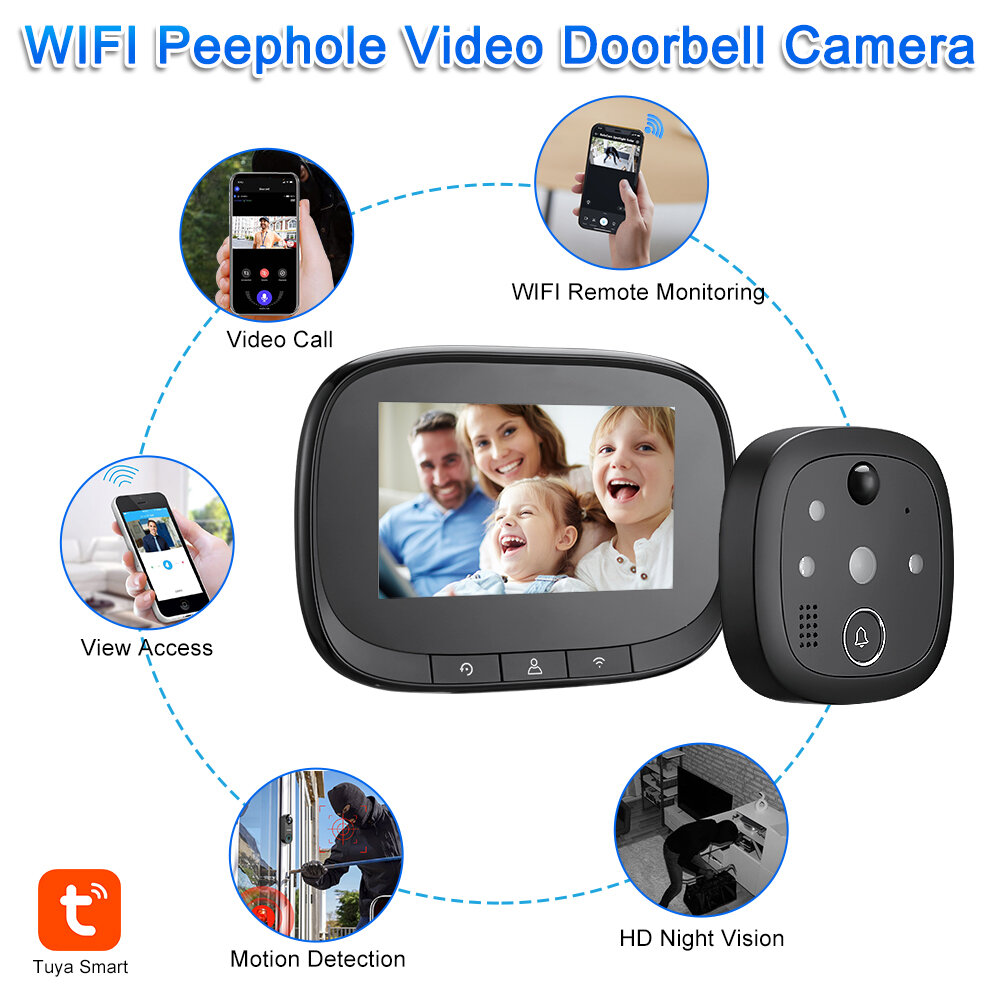 W2 Tuya Smart WiFi Door Viewer Wireless Video Doorbell with Remote Intercom APP Control Night Vision Smart Home Video Cat Eye Do