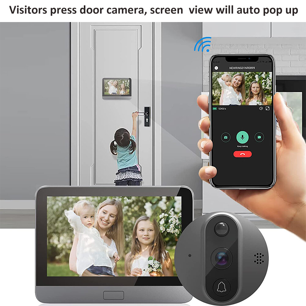 Tuya Smart WiFi 4.3" LCD Digital Peephole Door Viewer Camera 1080P 5000mAh PIR Motion Detection Two-way Intercom Work with