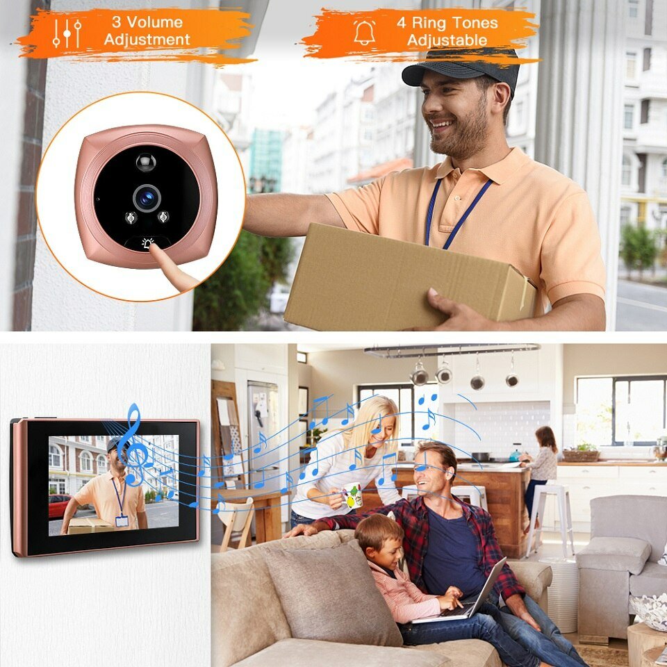 4.5 inch Peephole Video Doorbell Door Camera Viewer with LCD Screen Display Wide Angle Cat Eye Motion Detection Visitor Record R