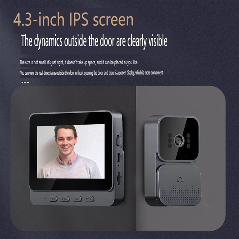 2.4G Smart Visual Doorbell with 4.3inch IPS Display Built-in Microphone Support Infrared Night Vision Two-way Intercom Wireless