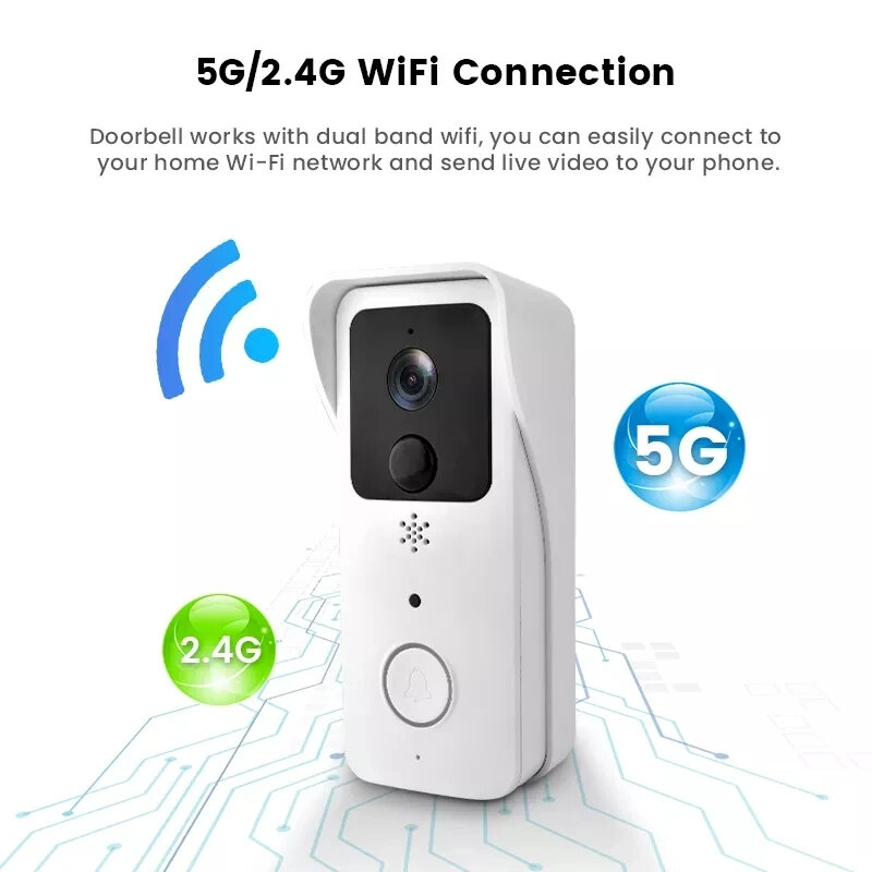 Guudgo 5G 2.4G WiFi Video Doorbell 1080P Tuya Outdoors Wireless Intercom Human Detection Waterproof Wireless Visual Door Bell Ca