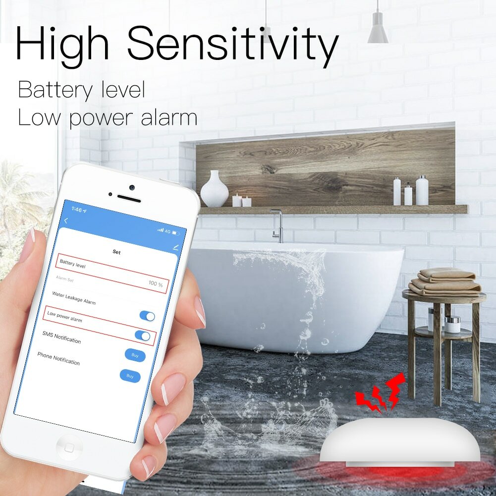 Tuya Smart Water Leakage Detector Flood Sensor Water Tank Full Alert Overflow Security Alarm System APP Remote Control