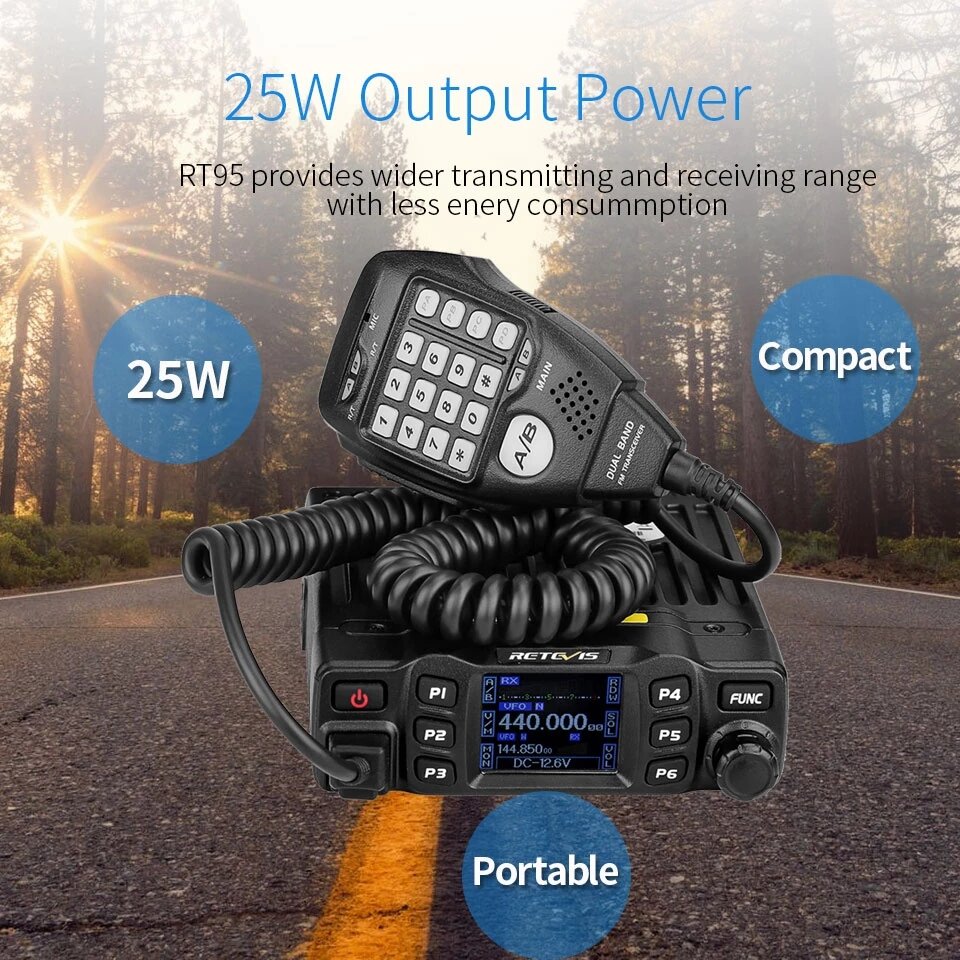 RETEVIS RT95 Car Two-Way Radio Station 200CH 25W High Power VHF UHF Mobile Radio Car Radio CHIRP Ham Mobile Radio Transceiver