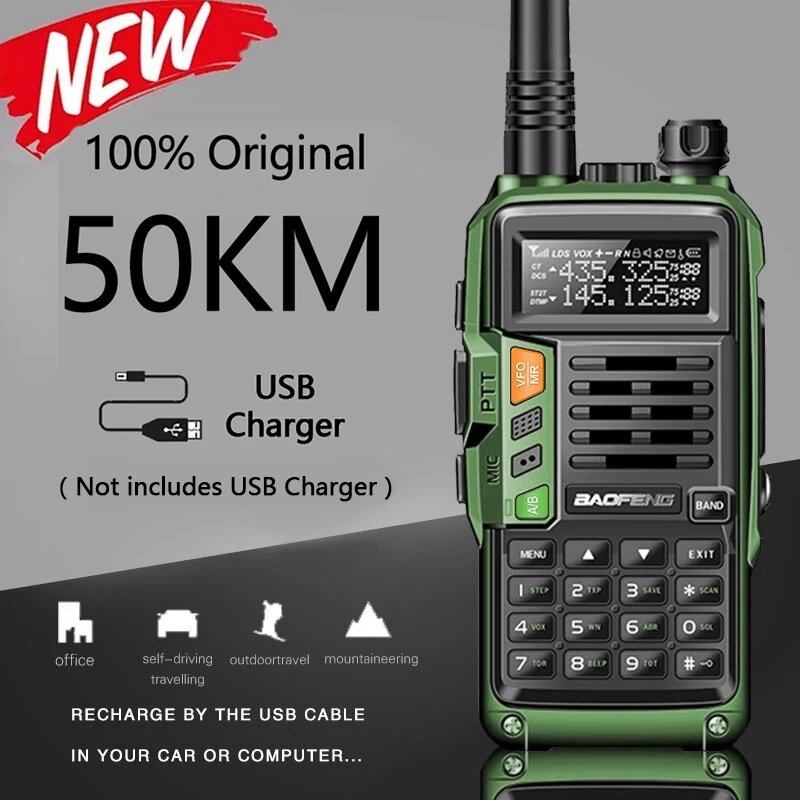 BAOFENG UV-S9 Plus Walkie Talkie Green Yellow Tri-Band 10W With USB Charger Powerful CB Radio Transceiver VHF UHF