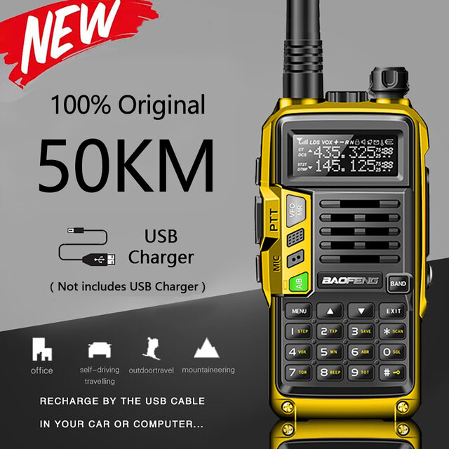 BAOFENG UV-S9 Plus Walkie Talkie Green Yellow Tri-Band 10W With USB Charger Powerful CB Radio Transceiver VHF UHF