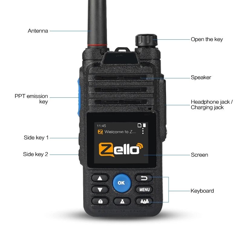 Yinitone B5 7 Mode Zello 4G Walkie Talkie 100km Long Range Mobile Radio Bluetooth Transceiver Phone Network Walkie Talkie